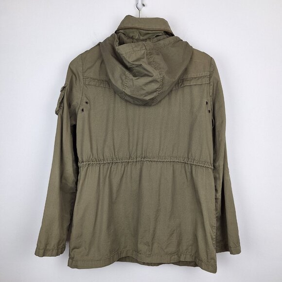 Army Green Utility Jacket Women Size 8 Outdoor Canvas Cargo Hooded Gorpcore H&M - Picture 2 of 12